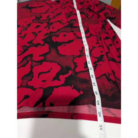 Clara Sun Woo Top Womens Medium Red Black Floral Tunic Art to Wear - Picture 8 of 9